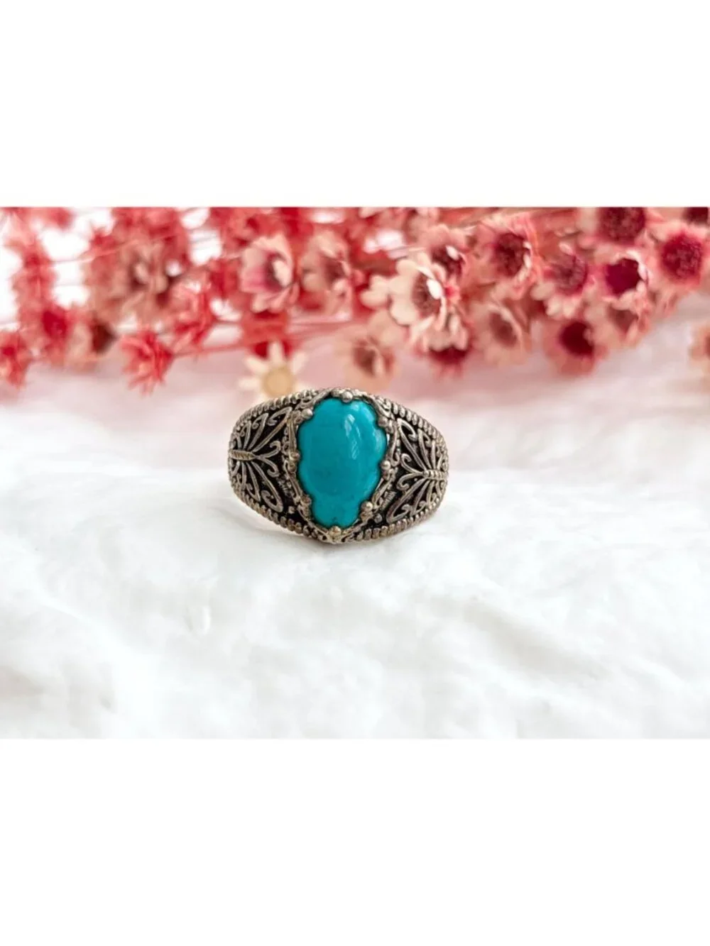 Sleeping Beauty Turquoise Butterfly Sterling Silver 925 Vintage Ring - sz 9